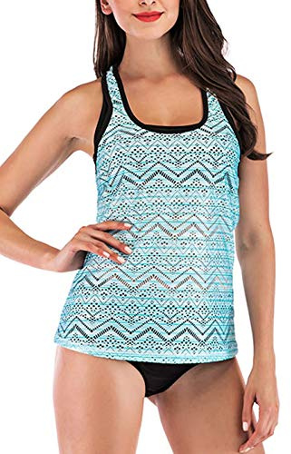 Laorchid Tankini tvådelad push-up tvådelad baddräkt vadderad badmode hög midja baddräkt bikini sportig, Blå3, 42 SE