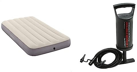 Intex Dura-Beam Series Single High Airbed, Taupe/Grey, One Size & Double Quick High Output Hand Air Pump 29 cm