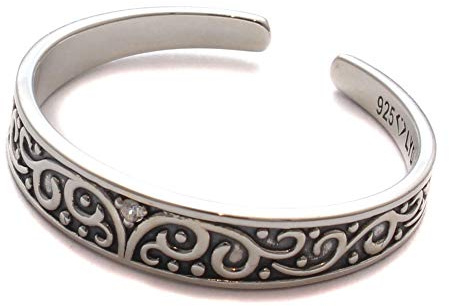 Snörkel tåring för stortå, tåring glitter, 925 sterlingsilver, fot smycken öppen anpassningsbar, boho hippie smycken, Sterlingsilver, Kubisk zirkonia