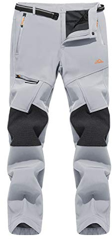 MAGCOMSEN Mens Soft Shell Waterproof Trousers Fleece Lined Hiking Trousers Mens Zip Off Outdoor Trousers Thermal Skiing Pants Men Breathable Safari Trousers Thick Winter Walking Climbing Pants Grey