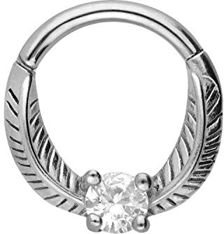 PIERCINGLINE Chirurgenstahl Segmentring Clicker Flügel + Kristall Piercing Ring Nase Septum Ohr Helix Tragus Silberfarben