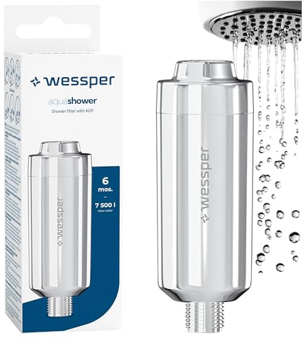 Wessper AWF-SWR-P-ANM-W FITaqua, 1/2 Gewinde, Duschfilter gegen Kalk und Chlor. Reduziert Haarausfall und Hauterretation, Wellness, Markenfilter, Kalkfilter für Dusche & Badewanne (Silber)
