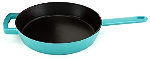HearthStone Cookware - Sartén Diamond de Hierro Fundido Esmaltado, Turquesa, 24 cm. Para Todas las Superficies, incluyendo Inducción y Horno.