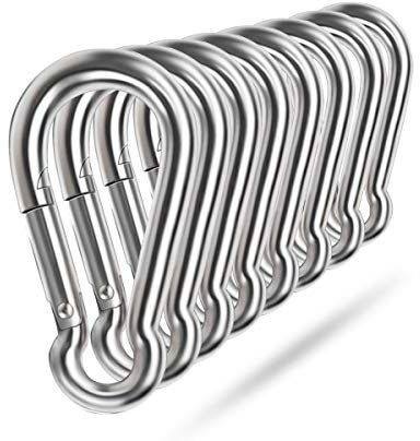 Spring Snap Hooks, 304 Stainless Steel Metal Clip Heavy Duty Rope Connector Small Snap Clamp Key Chain Link Buckle for Hammock Swing Set Outdoor Travel Camping Fishing Hiking (8 PCS, M4)