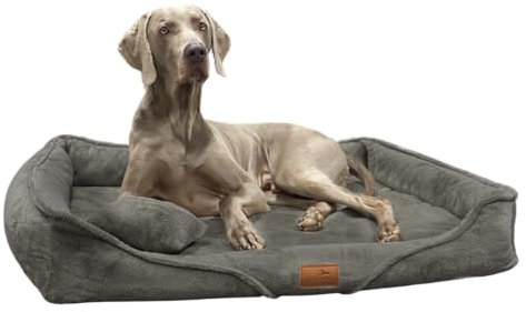 tierlando® Orthopädisches Hundebett Tyson Teddy – kuscheliges Hundesofa mit waschbarem Bezug, herausnehmbarer Viscoschaum-Matratze und ergonomischem Einstieg Größe: 110x85cm | Farbe: 26 Olivgrün