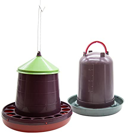 Pack Comedero Gallinas + Bebedero Gallinas - Plástico Reciclado para Gallinero Ecológico - Tolva 2kg + Bebedero 3L para Aves de Corral