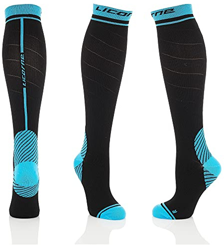 Licorne Kompressions-Thrombose-Stütz-Strümpfe Damen und Herren, Compression Socks für Sport Flug Laufen Reisen Verbesserung der Durchblutung (35-38, Schwarz-Blau)…