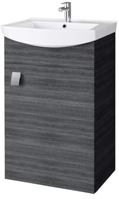 Planetmöbel Badmöbel Set Waschtisch mit Unterschrank 45 x 60 x 33 cm mit Waschtischarmatur Chrom für Badezimmer, Gäste WC & Bad, Anthrazit