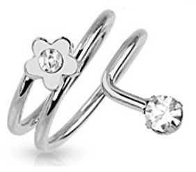 Bungsa Blume Mittelring mit Kristall Zirkoniastein Zehenring biegbar silber für Damen (Zehring Fussschmuck Fussring Toe-Ring Nail Ring Mittelring Nagelring biegbar verstellbar)