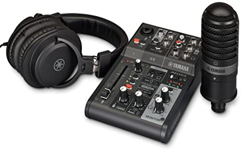 Yamaha AG03MK2 All-in-One Live Streaming Pack, Includes 3-Channel Mixer, Condenser Microphone and Headphones, for Windows, Mac, iOS and Android, in Black