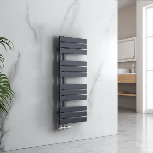 EMKE Badrumsradiator platt 1041 x 400 mm antracit, handduksvärmare för badrum handdukstork, panel handdukshållare sidoanslutning för vatten 456 W