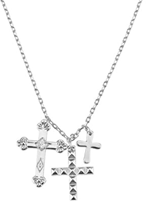 BIOLIVING Invierno 925 Plata Esterlina Oro Tres Cruces Colgante Encanto Cadena Larga Collar Moda Joyería Fina Regalo