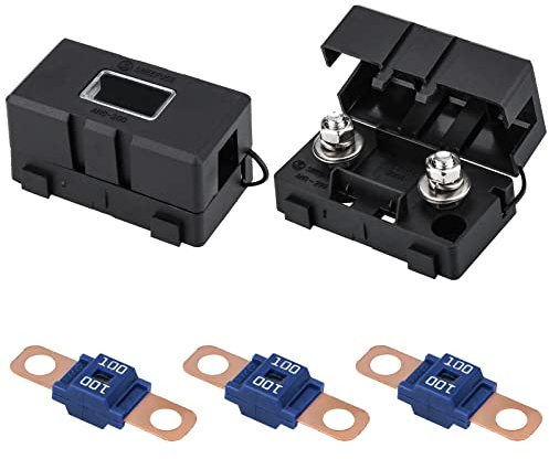 Lot de 3 fusibles Midi 100 A - 2 porte-fusibles ANS - 12 V-58 V - Fusible à courant élevé Midi pour voitures, camions, véhicules de construction, bus, caravane (100 A)