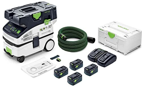 Festool CTLC MINI I-Plus Akku-Absaugmobil CLEANTEC mit Energie-Set | Staubklasse L – 2x 18 V – SELFCLEAN Filtersack – Bluetooth-Fernbedienung – 4x 5,0 Ah inkl.