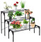 GYMAX Scaffale Porta Piante in Ferro, Portafiori per Giardino, Nero (Stile 8-85 x 65 x 66 cm)