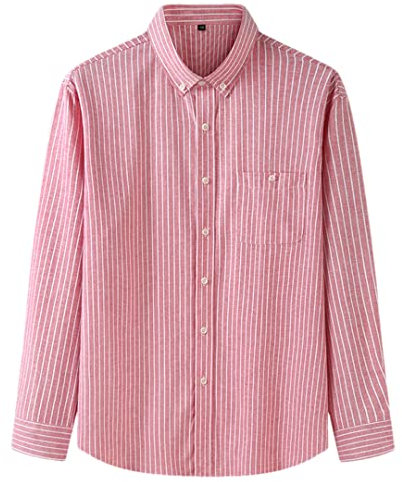 Hndudnff Herr randig bomullsskjorta formell kostymskjorta business casual långärmad skjorta, Rosa, 6XL