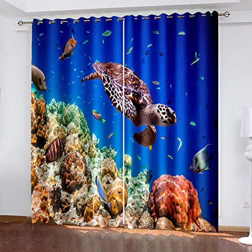 MAYNUO Blickdichte Vorhänge Kinderzimmer 3D Mode Kunst Schildkröte Thermovorhang Kälteschutz Gardinen Mit Ösen Vorhang Wärmeisolierend 140x200 cm Verdunklungsvorhänge Wohnzimmer Schlafzimmer Modern