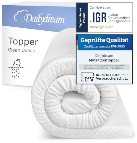 Dailydream Matratzen Topper 80x200cm | Memory Foam | 5cm hoch | Edition Clean Ocean, Model M | Zertifiziert & ergonomisch für unbequeme Matratze, Boxspringbett & Gästebett | Mattress Topper 80x200