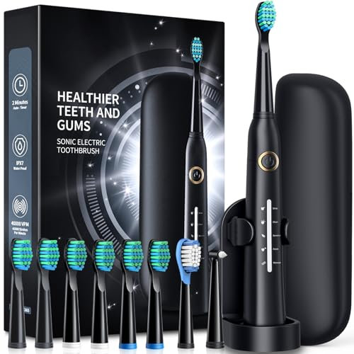 Sonic Electric Toothbrush for Adults with Travel Case, Power Electric Toothbrush with 8 Brush Heads, 40000 VPM Deep Clean 5 Modes, Rechargeable Fast Charge 4 Hours Last 30 Days