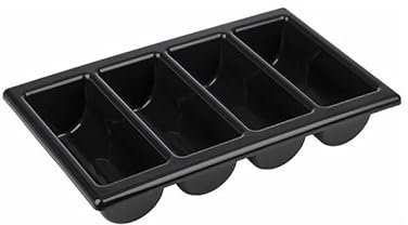 APS 11954 Bac à couverts GN 1/1, 53 x 32,5 cm, Hauteur 10 cm, Polypropylène, noir, 4 cuvettes, Made in Germany
