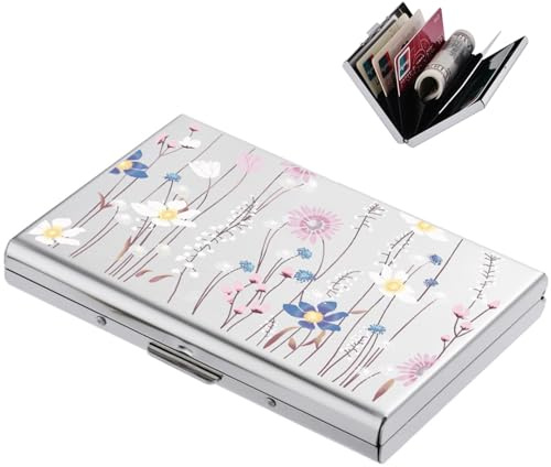 BONSYL® Kreditkartenetui, RFID Blockierung Schlankes Metall Kreditkartenetui Geldbörsen mit 6 Kartenfächer für Damen und Herren.(6 Karten/Silber/Blume)