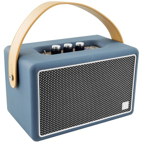 Enceinte Bluetooth Portable Retro 2 Voies Bleu Konex K-Two Blue - 50W RMS - Design en Cuir Synthétique Bleu - Autonomie de 20h - Entrée AUX - USB.- Élégance et Performance Audio.