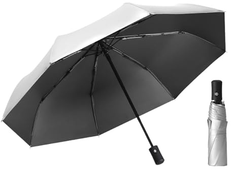 ThreeH Parapluie de voyage Ouverture et fermeture automatiques Revêtement argenté bloquant les UV pour les hommes, les femmes et les adolescents