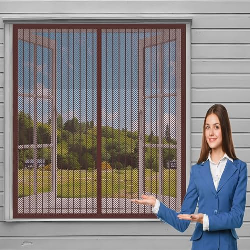 Magnet Fliegengitter Balkontür 106 x 140 cm Insektenschutzgitter Ohne Bohren Automatisches Schließen Magnetvorhang für Balkontür Terrassentür, Braun