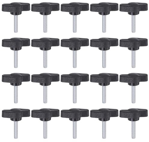 QUARKZMAN 20Pcs Vis de Serrage à Vis à Oreilles M4 x 20mm Filetage Mâle Standard Poignées de Boutons en T en Plastique Poignées de Serrage à Main Poignées, Noires