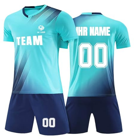 Generisch Fußball Trikot Personalisiert Set Benutzerdefiniert Trikot Kinder mit Namen, Nummern & Logo Junge Football Tshirts und Shorts Anzug Kit für Erwachsener Junge