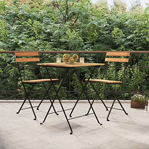 HEFZGDB 3-TLG. Bistro-Set Klappbar Massivholz Teak und Stahl Gartenstühle Gartenmöbel Set Gartentisch Geeignet für Terrasse, Garten, Pool.