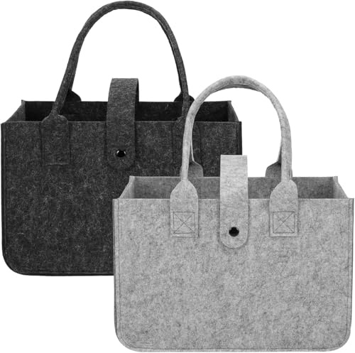 Huiguli 2 Pcs Foldable XXL Felt Tote Bag - 39x26x20cm, Strong Handles, Shopper for Toys, Books, Clothes, Laundry, Firewood, Grey Black