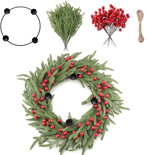Kritkin Christmas Advent Wreath Ring DIY Advent Wreath Candle Holder Traditional Catholic Advent Wreath Christmas Decoration Set for Church Table Centerpiece Holiday Decorations Gift (Norfolk Pine)