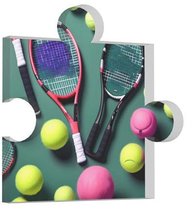 Lustiger Tennisschläger und Tennisbälle, bedruckt, Acryl, Geschenke in Herzform, quadratische Formen, Heimdekoration und personalisiertes Hochzeitsandenken