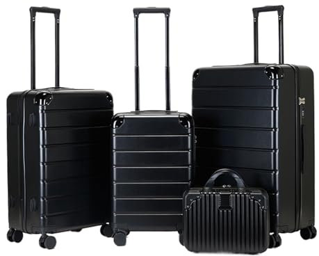 BMDOZRL Koffer Set Gepäckset DREI Größen Leiser Universal-Rolltrolley Bordkoffer Passwortkoffer Reisekoffer(Black,14in+20in+24in+28in)