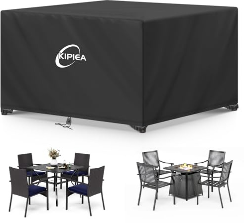 Kipiea Gartenmöbel Abdeckung Wasserdicht, Quadrat Abdeckung Gartentisch Schutzhülle Winterfest, 420D Oxford Gewebe Abdeckplane für Gartenmöbel Gartentisch & Stuhl Anti-UV - 107x107x71cm