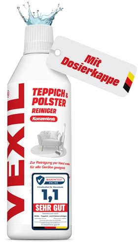 VEXIL Teppichreiniger & Polsterreiniger Konzentrat - auch für Sofa, Matratzen & Textilien geeignet - ideal für Geräte wie Waschsauger, Nasssauger sowie zur Handreinigung - 500 ml - Made in Germany