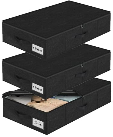 Förvaringslåda under sängen med lock 3-pack, låg profil vikbar underbädd klädarrangör under soffa och barnsäng, med ultratjockt tyg och robust botten/sidor, förvaringslåda för sovsal och hem 76 x 40 x