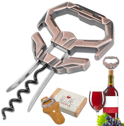 LUCYLANKER Ah So Abridor de Botellas de Vino, Sacacorchos para Vinos Antiguos con Funda de Piel Portátil, Extractor de Corcho de Dos Puntas, Regalo Ideal para Amantes & Conocedores de Vinos (Cobre3)