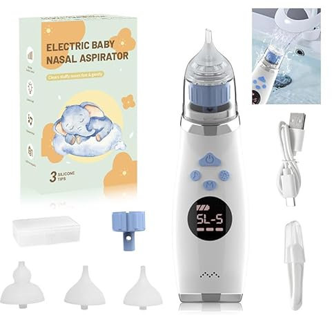 YADOBIG Nasensauger Baby Elektrisch mit 5 Saugstufen, Elektrischer Nasensauger Baby Staubsauger mit 3 Silikondüsen und Pinzette, Musikfunktion und Farblichtern, Wasserdicht, Usb-Aufladbar
