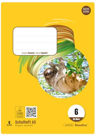 Staufen Style Schulheft - 10 Hefte à 32 Blatt, DIN A5, 80 g/m², blanko | Lineatur 6, hochwertiges Papier, ausgezeichnet mit dem EU Ecolabel, praktische Details