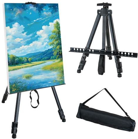 Chevalet d'artiste en métal portable réglable pour peinture sur toile Hauteur de 44 à 151 cm Sac de transport pour affichage de table/sol et panneaux de mariage Noir
