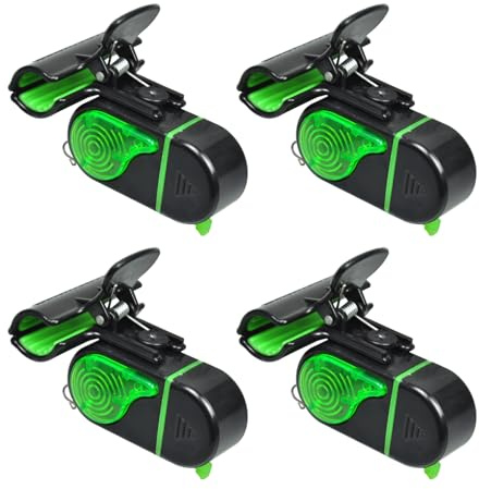 Fishing Bite Alarms with LED Light, Sensitive Electronic Fishing Bells for Rods, Flashing LED Indicators & Loud 80db Sound, Clip-On Bite Detection Alarm for Day & Night Fishing (4 PCS)