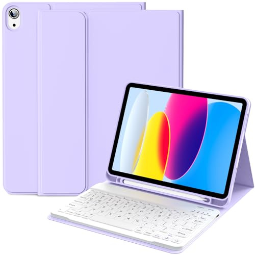 IAMKHO Keyboard Case for iPad A16 11th Generation 2025 11 inch Light Purple | For iPad 10th Generation 2022 10.9 inch with Pencil Holder, Detachable Folio Stand Bluetooth Keyboard Cover