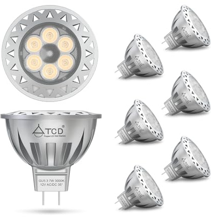 ATCD 7W LED Bulbs MR16 Light Bulb, 3000K Warm White, 12V GU5.3 Base, 600LM 50W/75W Halogen Equivalent, Non-Dimmable for Indoor/Outdoor Spotlight Path Stair Driveway Recessed Lighting, 6-Pack