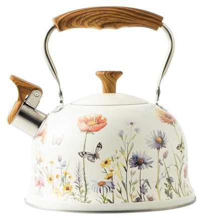 perfk Bouilloire sifflante en Acier Inoxydable pour cuisinière électrique, théière, Bouilloire pour randonnée, Camping, Barbecue en Plein air et intérieur