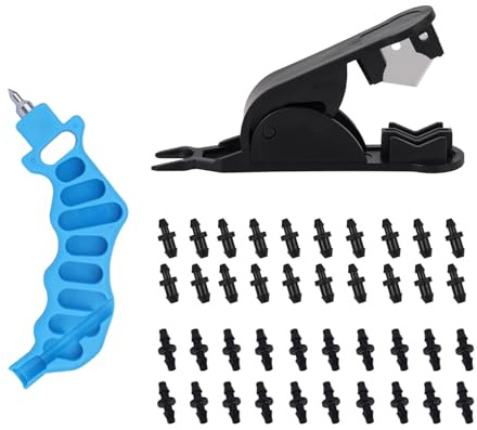 Perforadora para Riego Goteo Kit, Herramienta 2 en 1 Perforación de Riego por Goteo y Corte de Tuberías con 40 Tapones Accesorios para Jardinería Sistemas por Aspersión