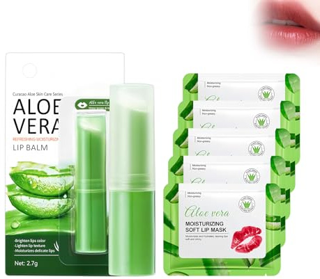 Wonsters Baume à lèvres à l'aloe vera et masque à lèvres 5pc,Masque à lèvres à l'aloe vera 5pcs, Masque à lèvres hydratant pour le soin des lèvres jour et nuit lipstick