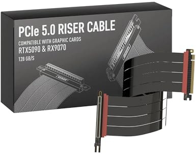 LINKUP - AVA5 Armour PCIE 5.0 Riser-kabel [50 cm (total längd 54 cm)] RTX5090 RX9070 GPU Ready | x16 128 GB/s hastighet | Kompatibel med PCIe 4.0 & WRX80/WRX90E | Rak vinkel, svart