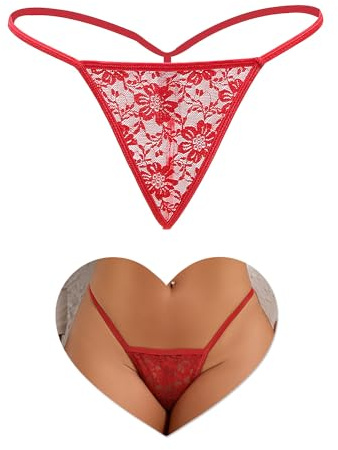sunshinelady Perizoma Donna Sexy Hot Pizzo Taglie Forti Intimo Donna Seducente Lingerie Curvy Biancheria Intima Tanga Slip Brasiliana Elegante Traspirante Lace Thong Panties Women Underwear Rosso XL